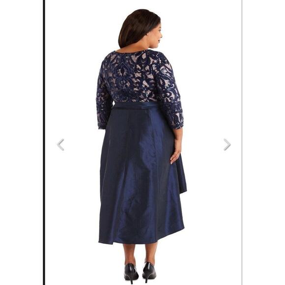 R&M Richard’s Navy Blue Sparkle Sequin High Low Formal Dress Womens Plus SZ 16 - Picture 8 of 9